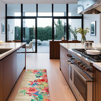 Modern kitchen featuring Passatoia Cucina Daily Fiore di Bambù with vibrant floral design on the floor.