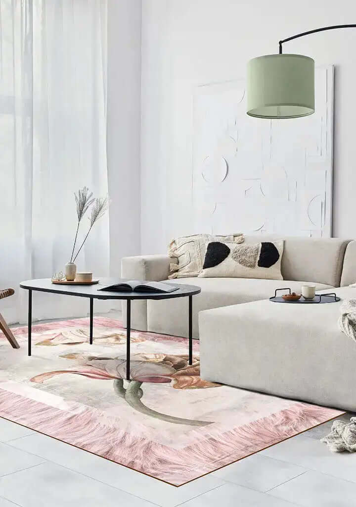 Tappeto Indoor Tulipano posizionato in un salotto moderno, morbido e antiscivolo, ideale per famiglie con bambini e animali.